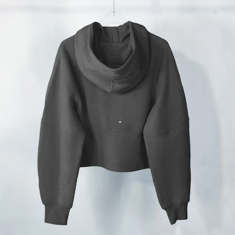 Crop Pullover Striukės moterims Coat Coat Hoodies Half Zip ilgomis rankovėmis vilnoniai džemperiai su kišenėmis Nykščio skylutė Pk Lulu su logotipu