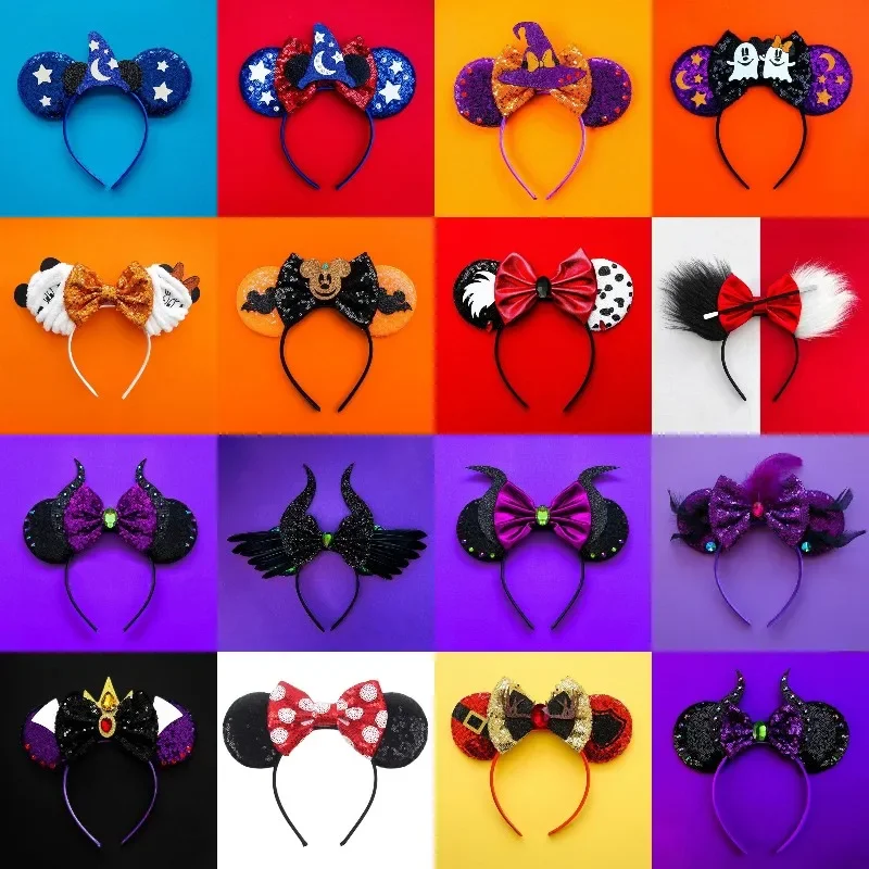Disney Visų Šventųjų dienos plaukų aksesuarai Kid Halloween Mickey Headbands Girl Ghost Hairband Women Sequins Skeleton Hair Band Gift