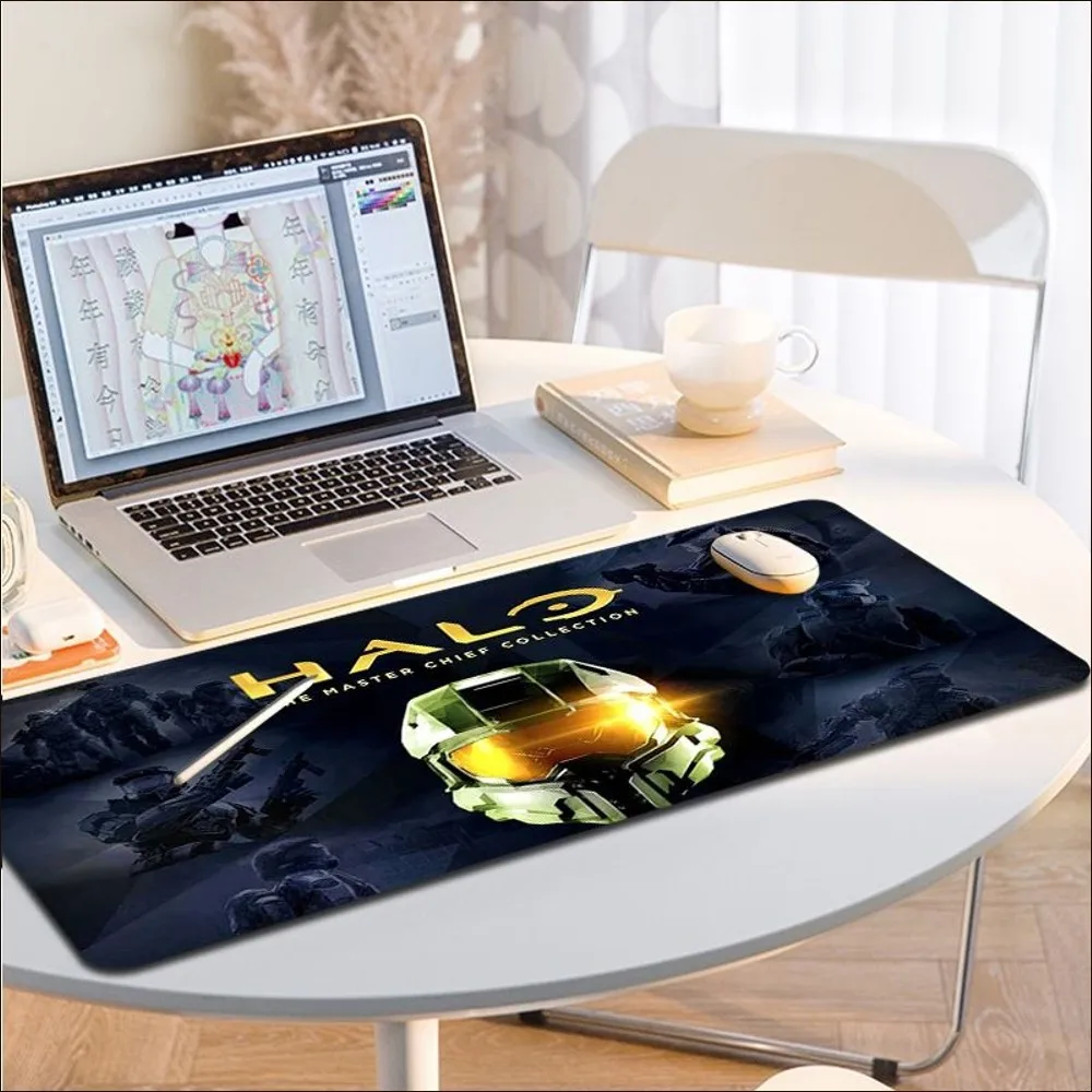 Game-H-Halooes Mousepad 80x30cm XL Lockedge Office Computer Desk Mat Table Big Mouse Pad Laptop Cushion for Teen Girls Bedroom