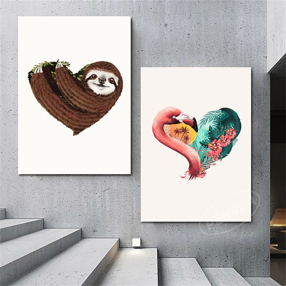 HD Prints Banginių meilės namų dekoras Širdies mezgimas Kačiukas Tapyba Paukščių plakatas Siena Meno knygos Drobė Vilko paveikslėliai Svetainei