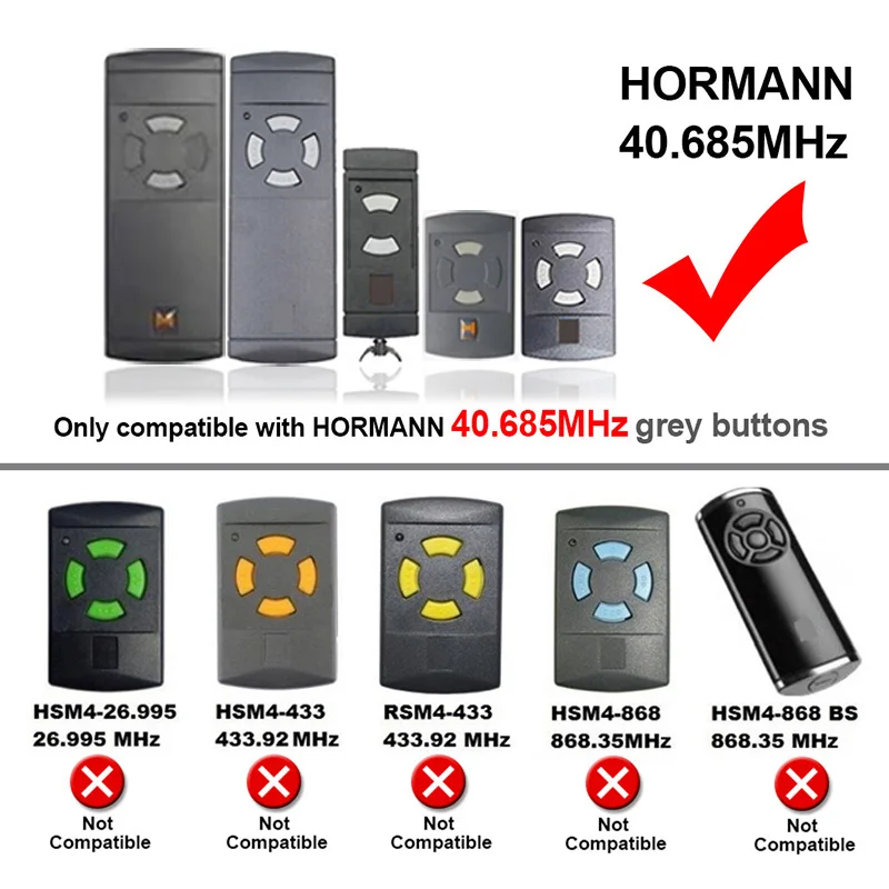 HORMANN HS2 HS4 HSE2 HSM2 HSM4 nuotolinio valdymo pultas Garažo durų atidarytuvas 40.685MHz fiksuoto kodo žemo dažnio rankinis siųstuvas
