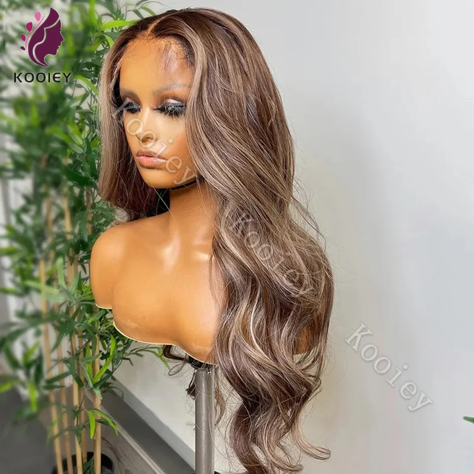 Highlight Wig Human Hair Honey Blonde 13x4 Nėrinių priekiniai perukai moterims Brazilijos kūno banga iš anksto nupešti 360 Hd nėrinių priekiniai perukai