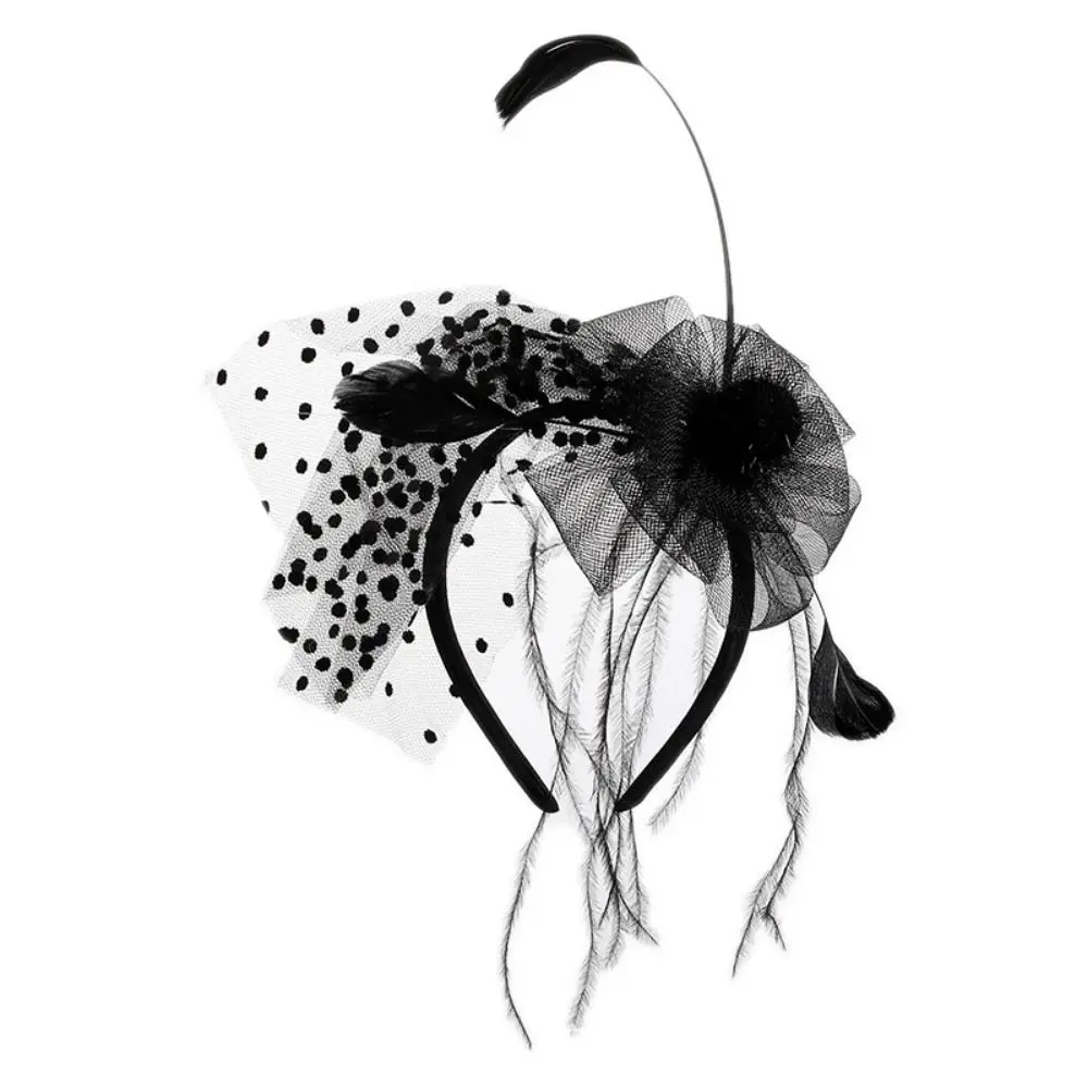 Juodas šydas Helovinas Nėrinių gėlė Ilgas plunksnų galvos apdangalas Kostiumas Cosplay Vestuviniai galvos apdangalai Mirusiųjų vakarėlio diena Persirengimo rekvizitai