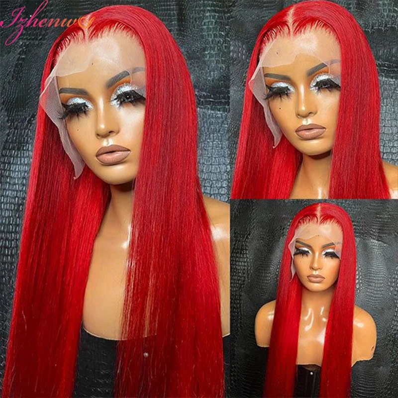Karšti raudoni tiesūs nėrinių priekiniai perukai 13x4 13x6 nėrinių priekiniai perukai be klijų, iš anksto nupešti Brazilijos spalvos žmogaus plaukų perukai moterims