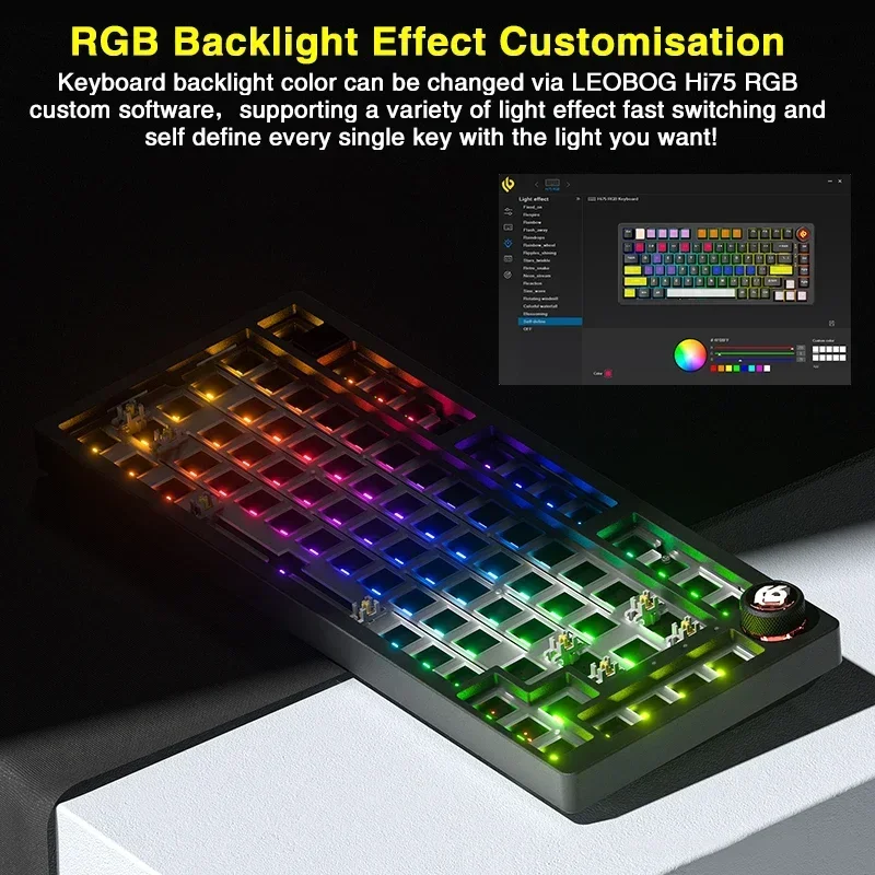 LEOBOG Hi75 Rinkinys Karštai keičiamas mechaninės klaviatūros rinkinys Pasirinktinė Barebone klaviatūra RGB foninio apšvietimo tarpiklio struktūros klaviatūra