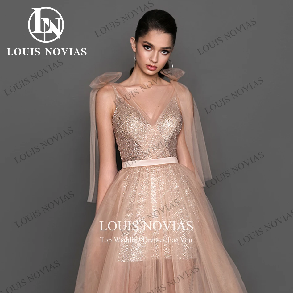 LOUIS NOVIAS Vakarinės suknelės be rankovių 2024 m. Moterų iliuzija Blizgučiai Spagečių dirželis Kaspinai Vakarėlių suknelės Vestidos De Noche