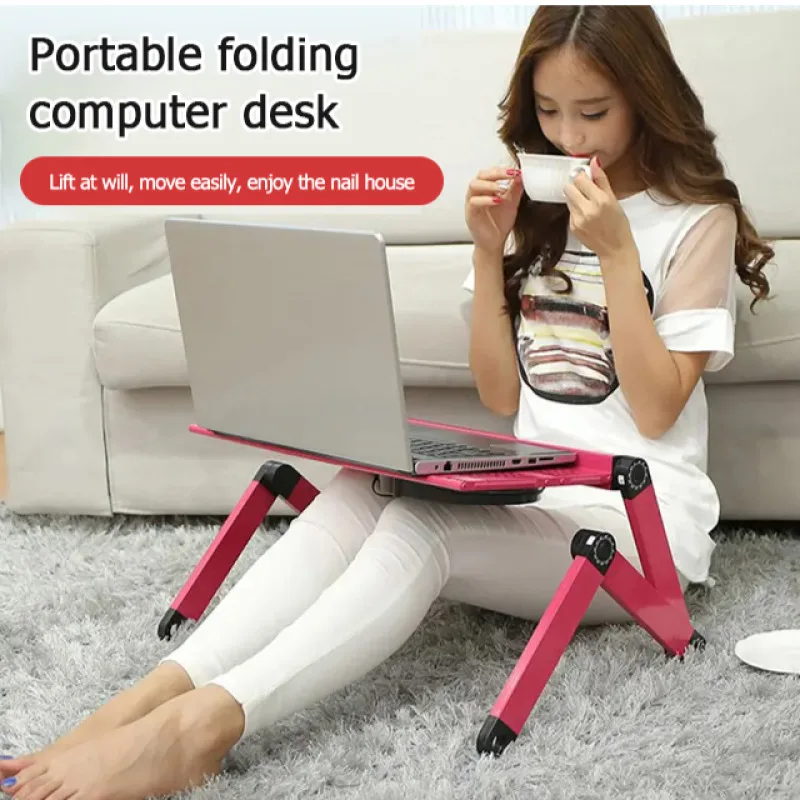 Lengvas nešiojamojo kompiuterio stalas su aliuminio lydinio stovu ir telefono laikikliu