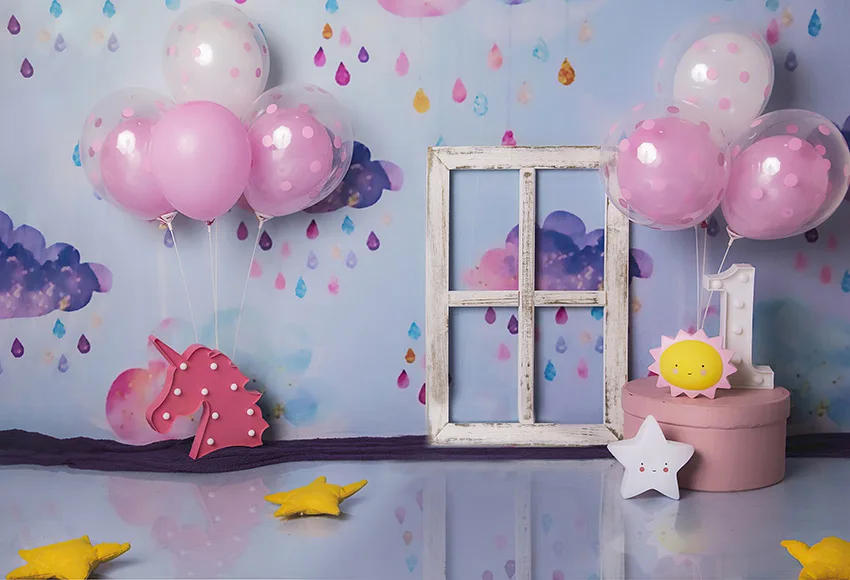 Mehofond Sveiki atvykę į kūdikio gimtadienį Fonas Fotografijos tortas Sutriuškinkite rožinius balionus Gėlių fonas Foto studija Portretas Reklamjuostė Rekvizitas