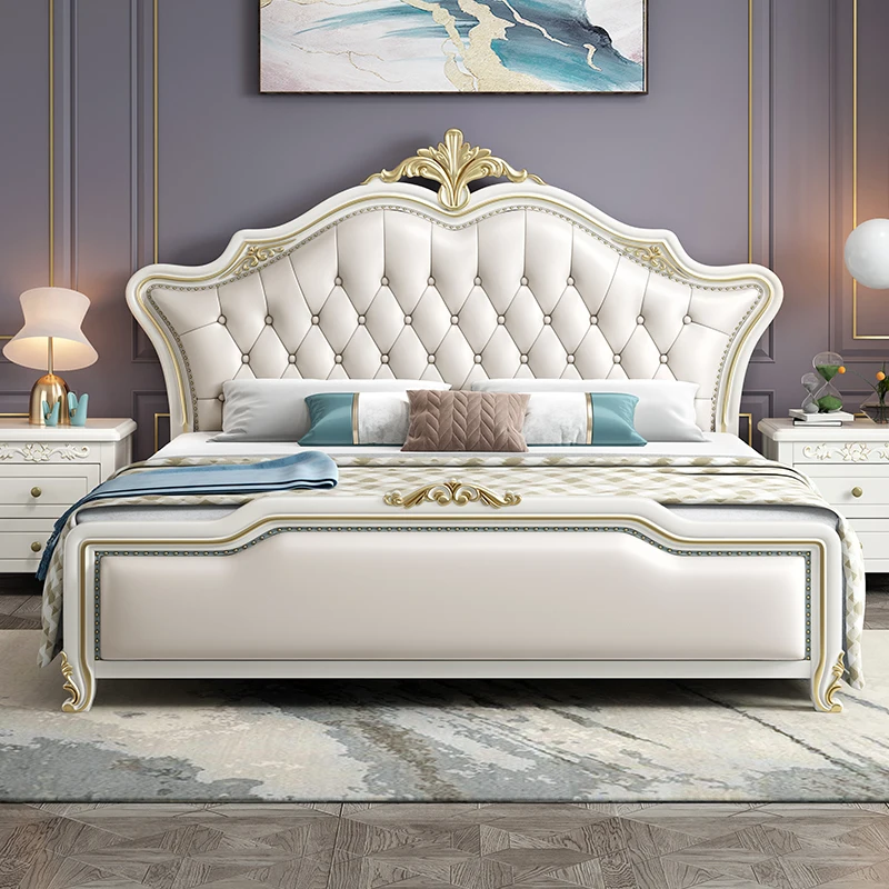 Modern Whitr Queen dvigulė lova King High End Headboard Luxury Double Bed Girl Wood Sleeping Cama Matrimonio miegamojo baldai