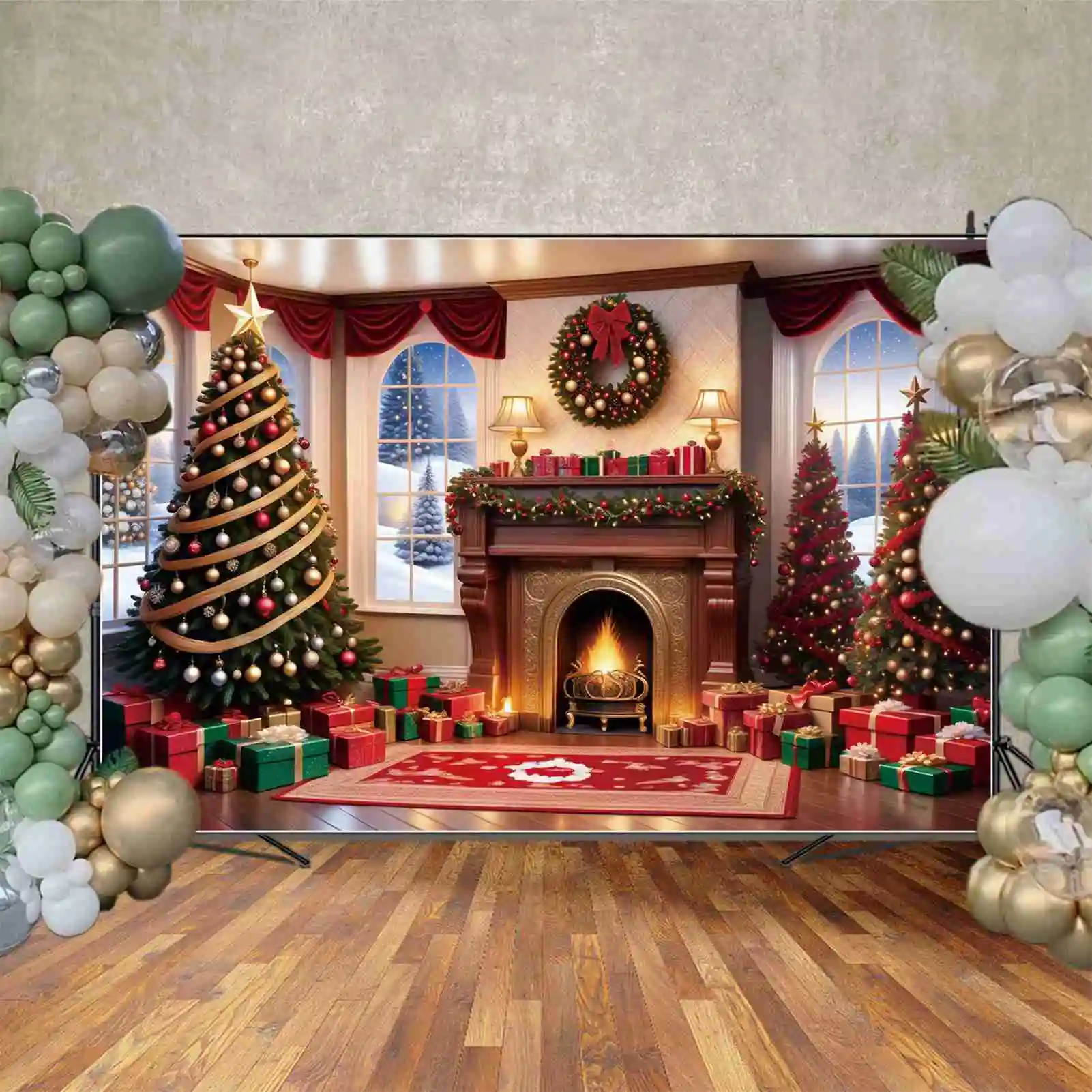 MĖNULIS. QG fonas Kalėdų namų židinys Fotografija Fonas Vaikų papuošalai Medžio dovanos Arkos langų dekoracijos Rekvizitai