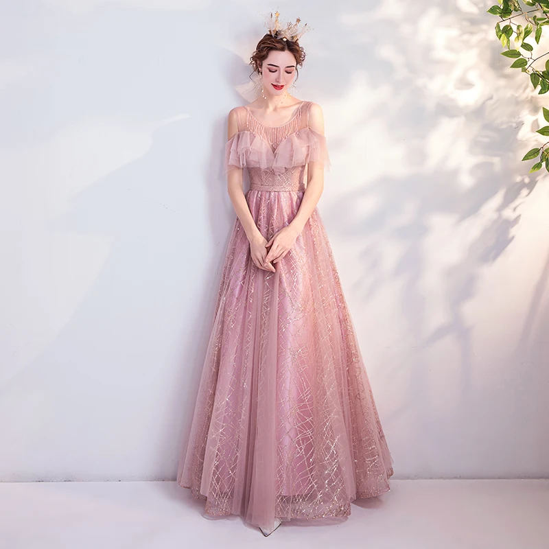 Naujas rožinis prakaitas auksinis pweder blizgantis lady girl women prom dress vakarinė suknelė banketų vakarėlis baliaus suknelė suknelė nemokamai pristatymas