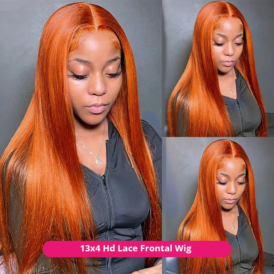 Oranžinis imbierinis nėrinių priekinis perukas Žmogaus plaukai 13x4 13x6 hd nėrinių priekinis perukas iš anksto nupeštas 30 40 colių tiesūs nėrinių priekiniai perukai moterims