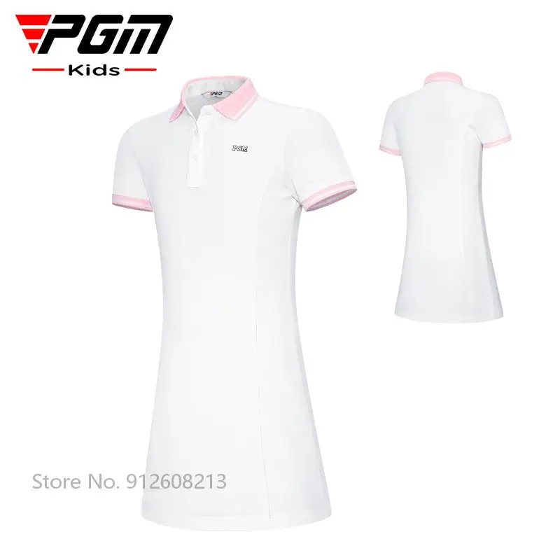 PGM Girls Golf Polo marškinėliai trumpomis rankovėmis Suknelė Vaikiški atlapai Kontrastinės spalvos Golfo dėvėti Vasarinės kvėpuojančios suknelės Vaikų liekni drabužiai