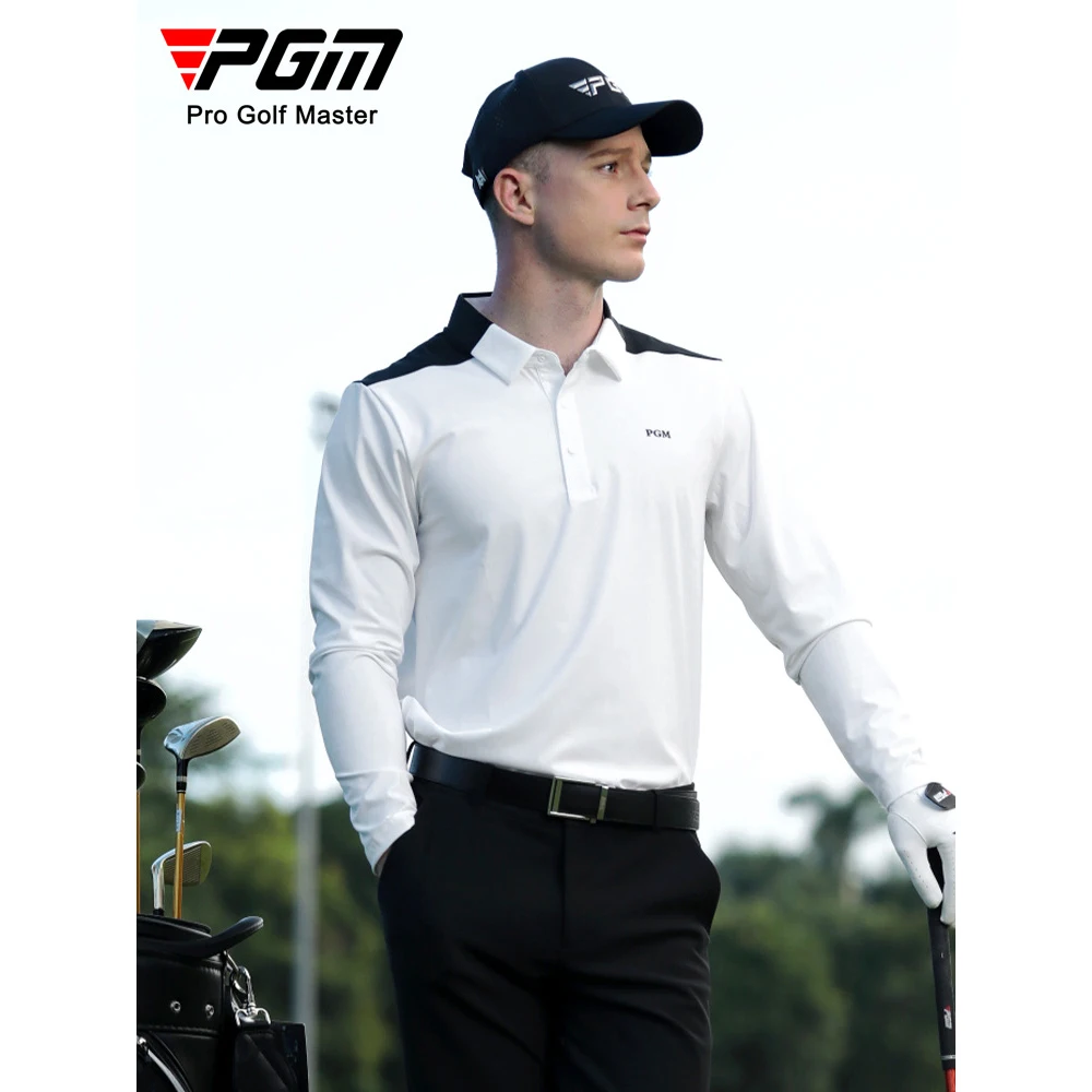 PGM Vyriški golfo marškinėliai ilgomis rankovėmis Rudens ir žiemos laisvalaikis Sportas Spalvų blokas Dizainas Golfo dėvėjimas Kvėpuojantis Greitai džiūstantis Minkštas
