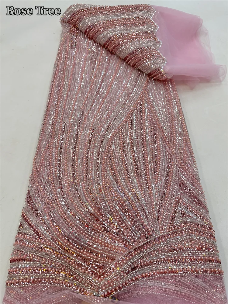 Prabangus Afrikos jaunikio blizgučių nėrinių audinys Aukšta kokybė 2024 Sunkūs karoliukai Siuvinėjimas Prancūziški tiulio nėriniai Nigerijos vestuvinė suknelė