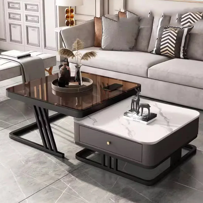 Reguliuojamas daiktadėžė Šoninis staliukas Metalinis auksinis kvadratas Minimalistinis mobilus kavos staliukas Svetainė Žemas Mesa pagalbiniai namų baldai