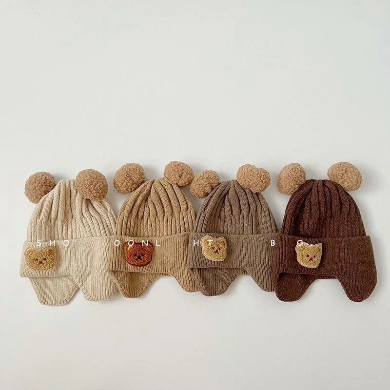 Rudens žiemos vaikų kepurės Pliušinės sutirštintos mielos meškos kepurės berniukams Mergaitės Megzta žvejo kepurė Šiltų ausų apsaugos kepurė