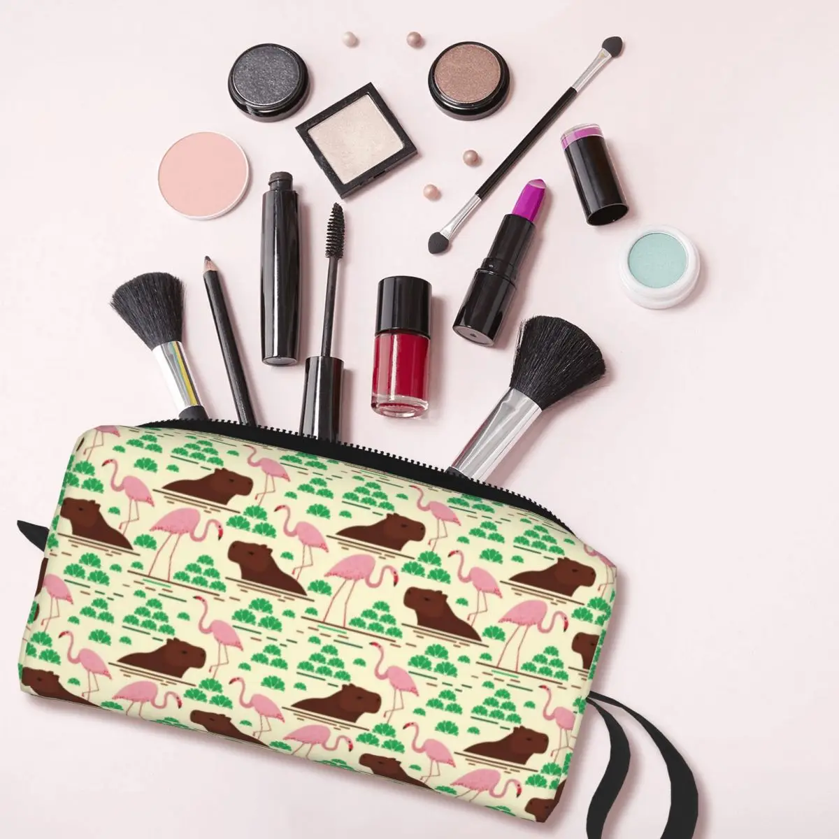 Travel Bright Capybaras And Flamingos Pattern Toiletry Bag Makeup Cosmetic Organizer for Women Beauty Storage Bags Dopp Kit Box