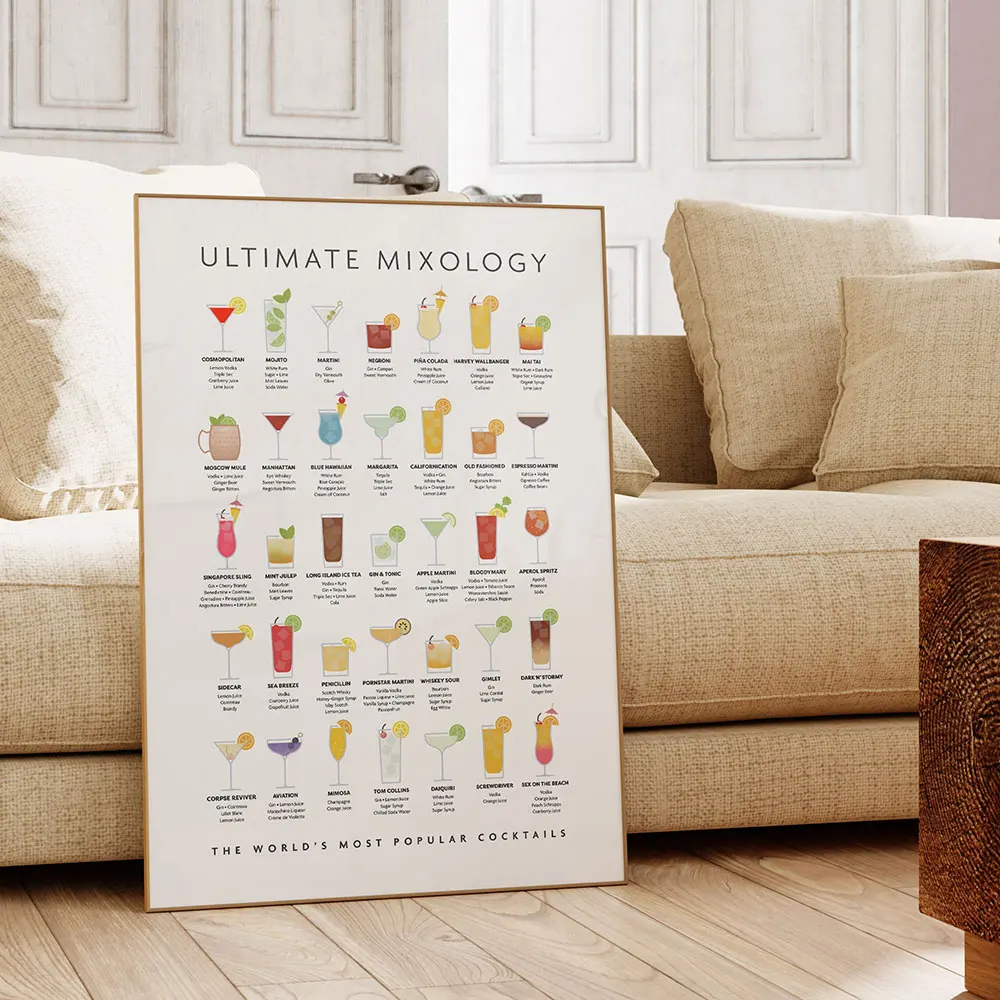 Ultimate Mixology Virtuvės plakatai Spausdinti 35 populiarūs kokteiliai Receptas Drobės tapyba Sienų madingas meninis paveikslėlis kambario namų dekoravimui