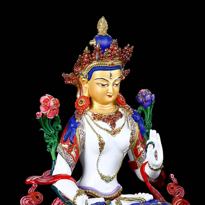 Varinis žalvaris Spalvotas paveikslas Balta Tara Budos statula Tibeto budizmas Guanyin Gailestingumo deivė Nepalo skulptūra