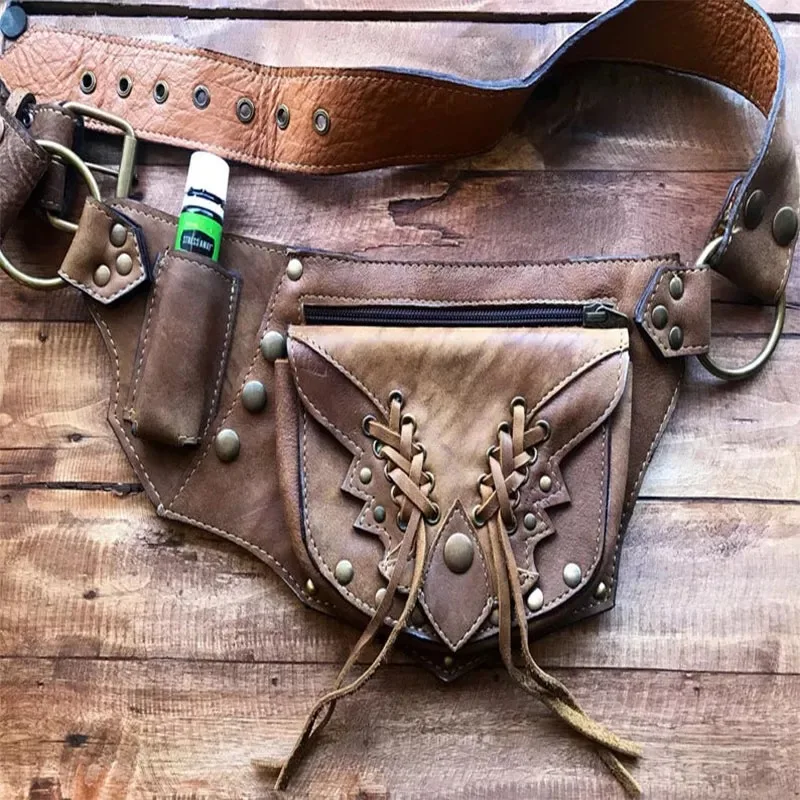 Viduramžių vintažinio stiliaus PU odinis diržo krepšys vyrams Moterys Steampunk festivalis Juosmens maišelis Motociklo kojų dėklas