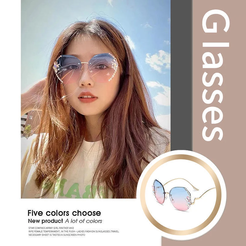 Vintažiniai kalnų krištolo akiniai nuo apvadų Moterys 2023 Prabangus prekės ženklas Dizainas Mados gradiento lęšis Akiniai nuo saulės Vyriški atspalviai moterims
