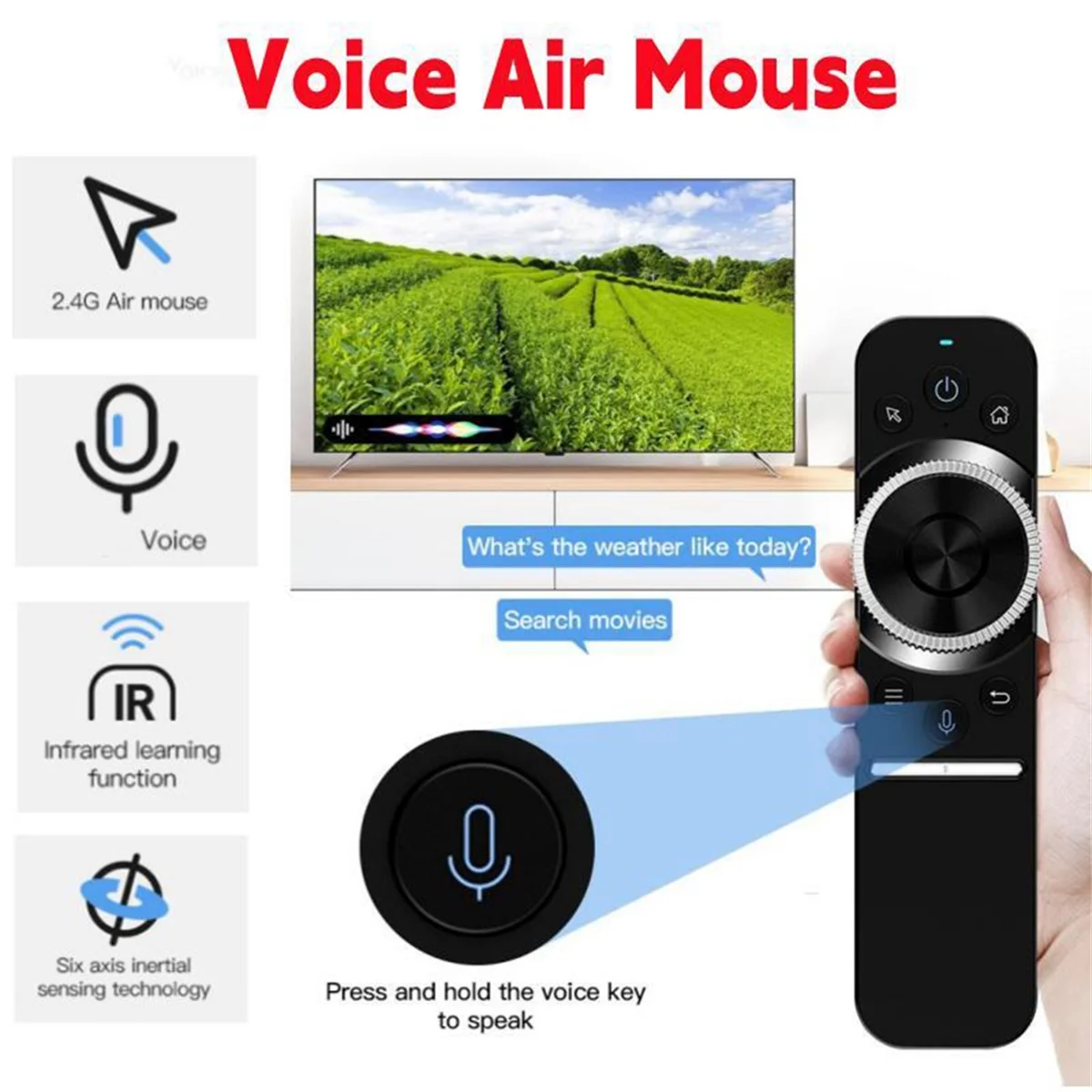 W1S Air Mouse 2.4G belaidis balso nuotolinio valdymo pultas IR mokymosi giroskopas, skirtas Android Langas Linux OS for TV BOX PC Laptop