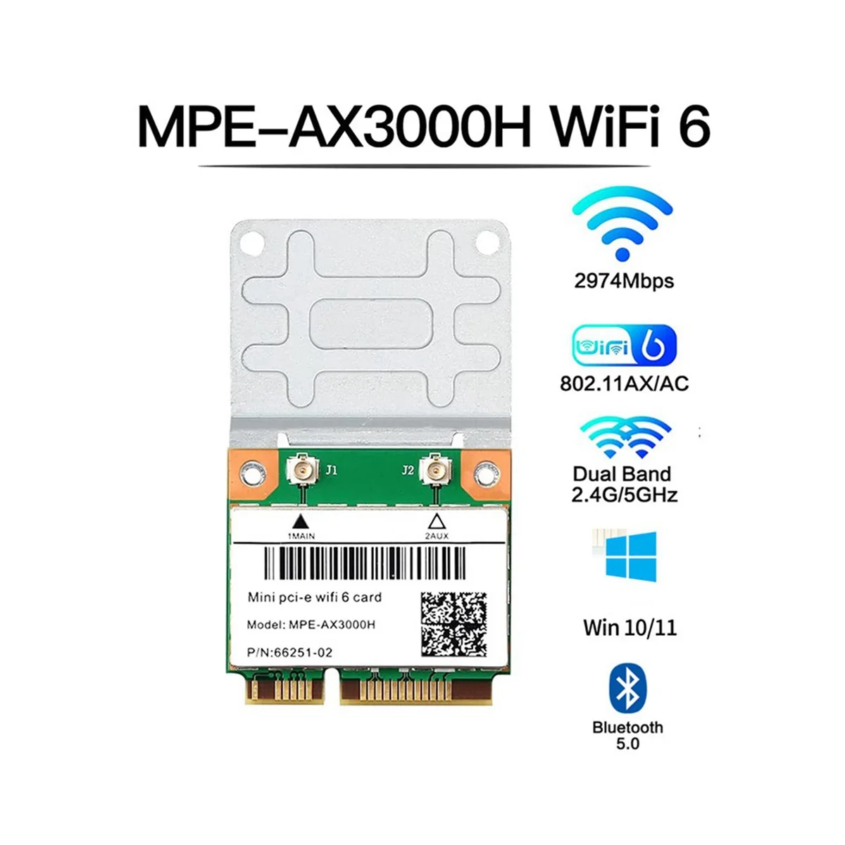 WiFi 6 MPE-AX3000H 2974Mbps belaidis pusiau mini PCI-E Wifi kortelė Bluetooth 5.0 Dual Band 2.4G/5G Wlan tinklo plokštės adapteris