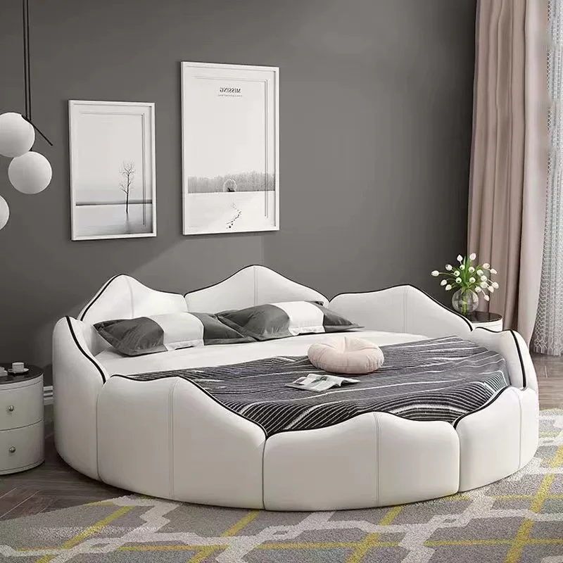 apvali lova Modernus paprastas lengvas prabangus pagrindinis miegamasis oda didelė apvali lova vestuvinė lova Viešbutis 