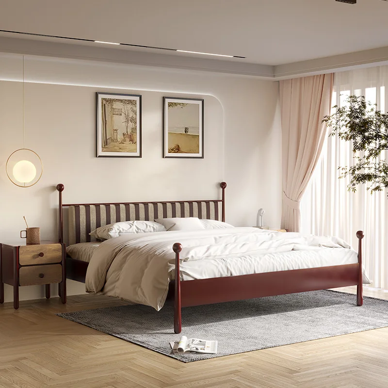 prancūziško stiliaus retro dvigulė lova medžio masyvo minkšta lova su atlošu 1,8m miegamasis