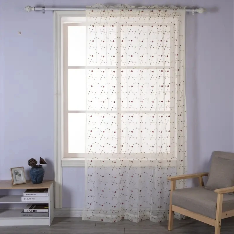 prancūzų pastoracinis 3D reljefinis gėlių tinklelis Marlės siuvinėjimas Sheer Tiulio užuolaidos miegamajam Svetainės įlankos langas Voile užuolaidos