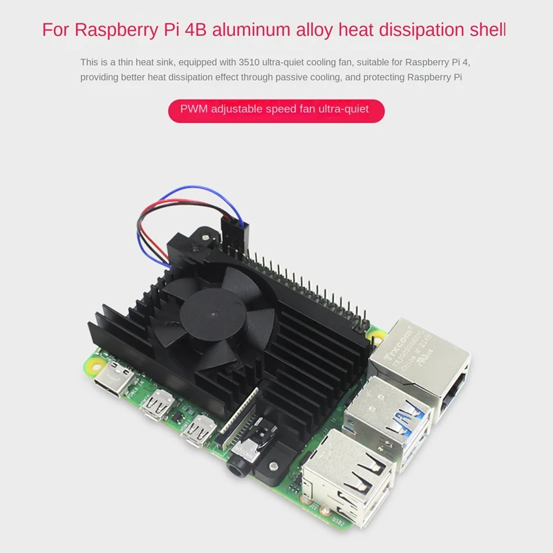 skirta Raspberry Pi 4B kūrimo plokštės radiatoriui su 3510 itin tyliu PWM greičio reguliavimo aušinimo ventiliatoriaus modulio rinkiniu