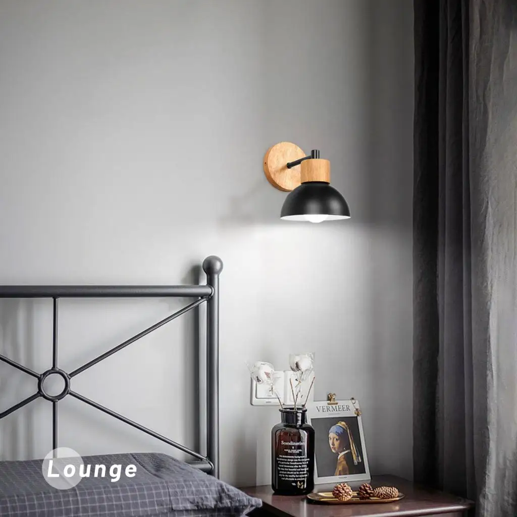 šiaurietiškas sieninis šviestuvas Vintage Retro Loft Solid Wood Wall Light miegamajame Naktinė svetainė E27 LED Modren Wall Sconce apšvietimas