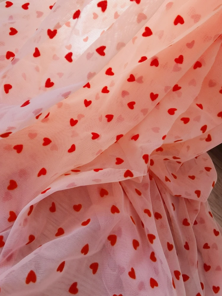 1 kiemas 150cm pločio Minkštas elastingas širdies tiulio audinys Rožinis 4 krypčių tamprių tinklelių nėrinių audinys vestuvinei suknelei, apatiniam trikotažui, kostiumams