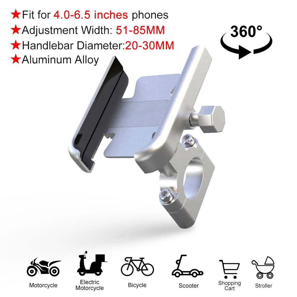 1 ~ 8PCS dviračio mobiliojo telefono laikiklis 360° sukimosi aliuminio lydinio motociklas Mobiliojo telefono laikiklio tvirtinimo priedai