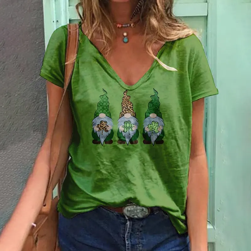 2023 Moterys, merginos nauji marškinėliai trumpomis rankovėmis V formos kaklas Marškinėliai 3D gali triušis spausdinti trumpomis rankovėmis Marškinėliai laisvalaikio laisvi gatvės Harajuku marškinėliai