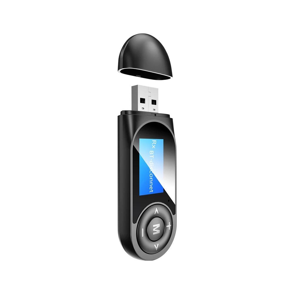 3.5mm AUX Bluetooth 5.0 adapteris Belaidis USB Bluetooth imtuvas Muzikos garso siųstuvas kompiuteriui TV Car AUX Adaptador LCD ekranas
