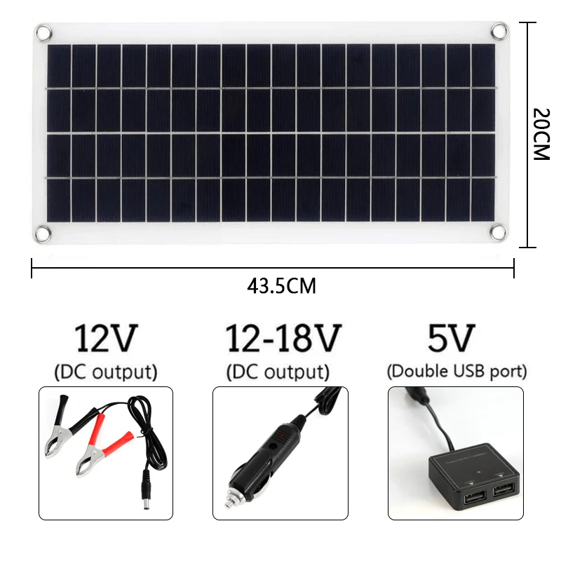 300W saulės baterijų komplektas 12V USB įkrovimas Saulės elementų plokštės valdiklis Nešiojami vandeniui atsparūs saulės elementai telefonui RV Car MP3 PAD