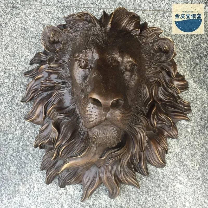 42CM gamykla Sienų pakabinimas Gyvūno galva Liūto patinas Liaudies bronza Varinė Namų dekoravimas Liūto galvos kaukė Statula Skulptūra