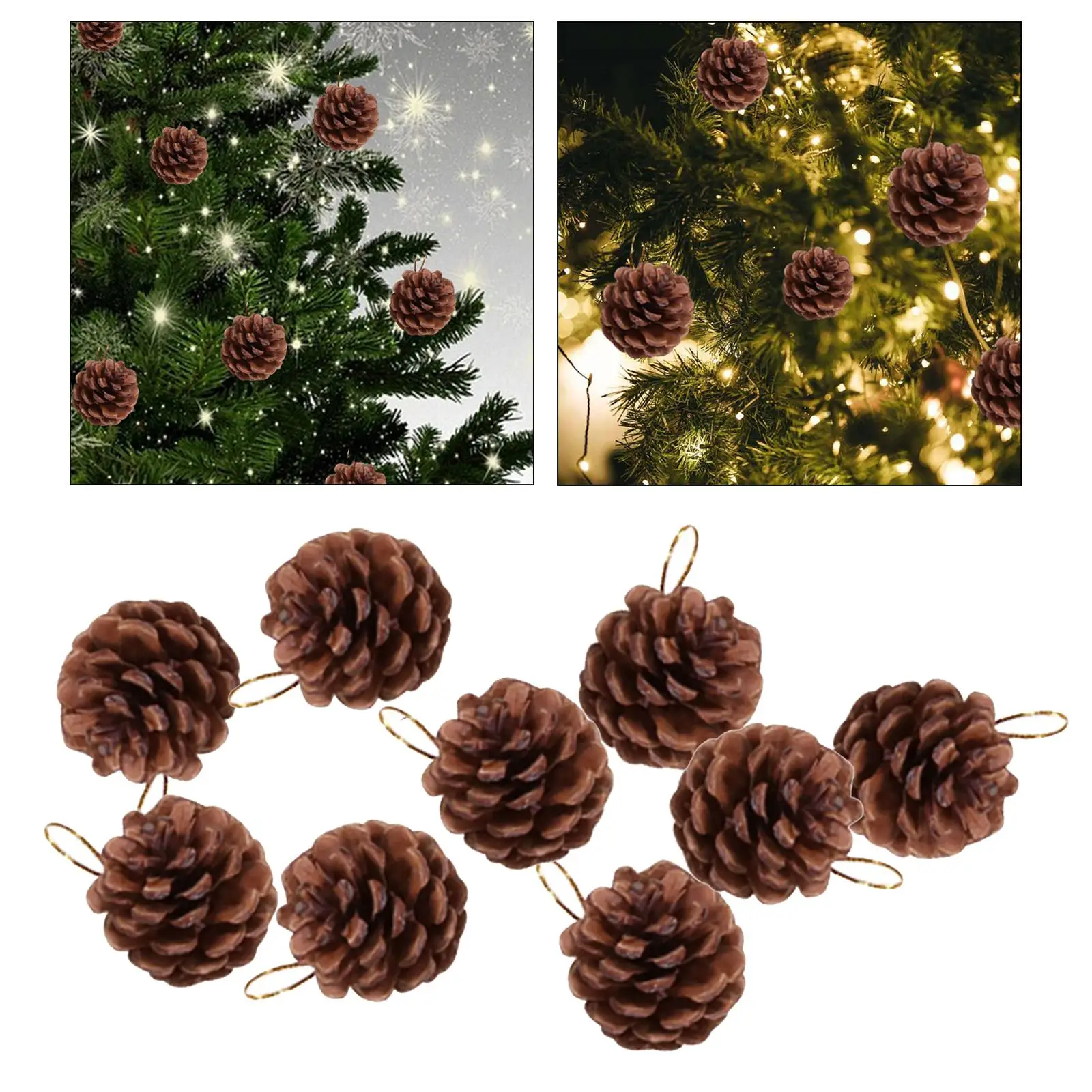 9x Kalėdiniai kankorėžiai Džiovinti kankorėžiai Mini Xmas pakabinamas ornamentas vidaus namų dekoro vakarėliui Palankiai vertina festivalio sodą