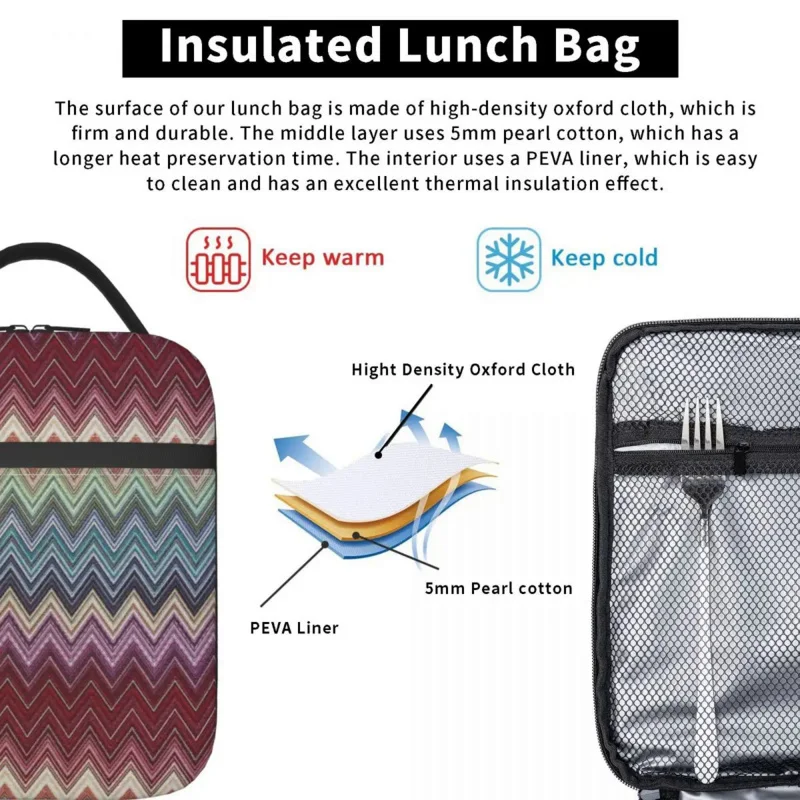 Abstraktus geometrinis namų zig zag termoizoliacinis pietų krepšys Boho kamufliažas nešiojamas pietų tote mokyklos daugiafunkcis maisto dėžutė