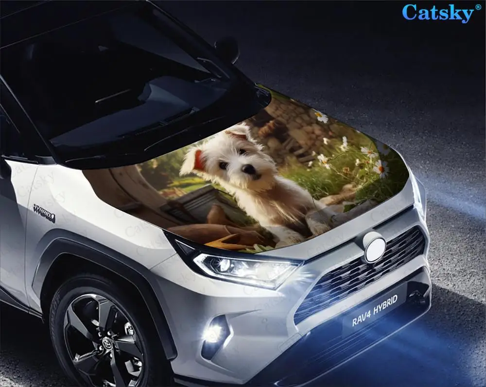 Animal Westies Dog Car Hood Vinilo lipdukai Apvyniokite vinilo plėvelės variklio dangtelį lipdukai ant automobilių priedų