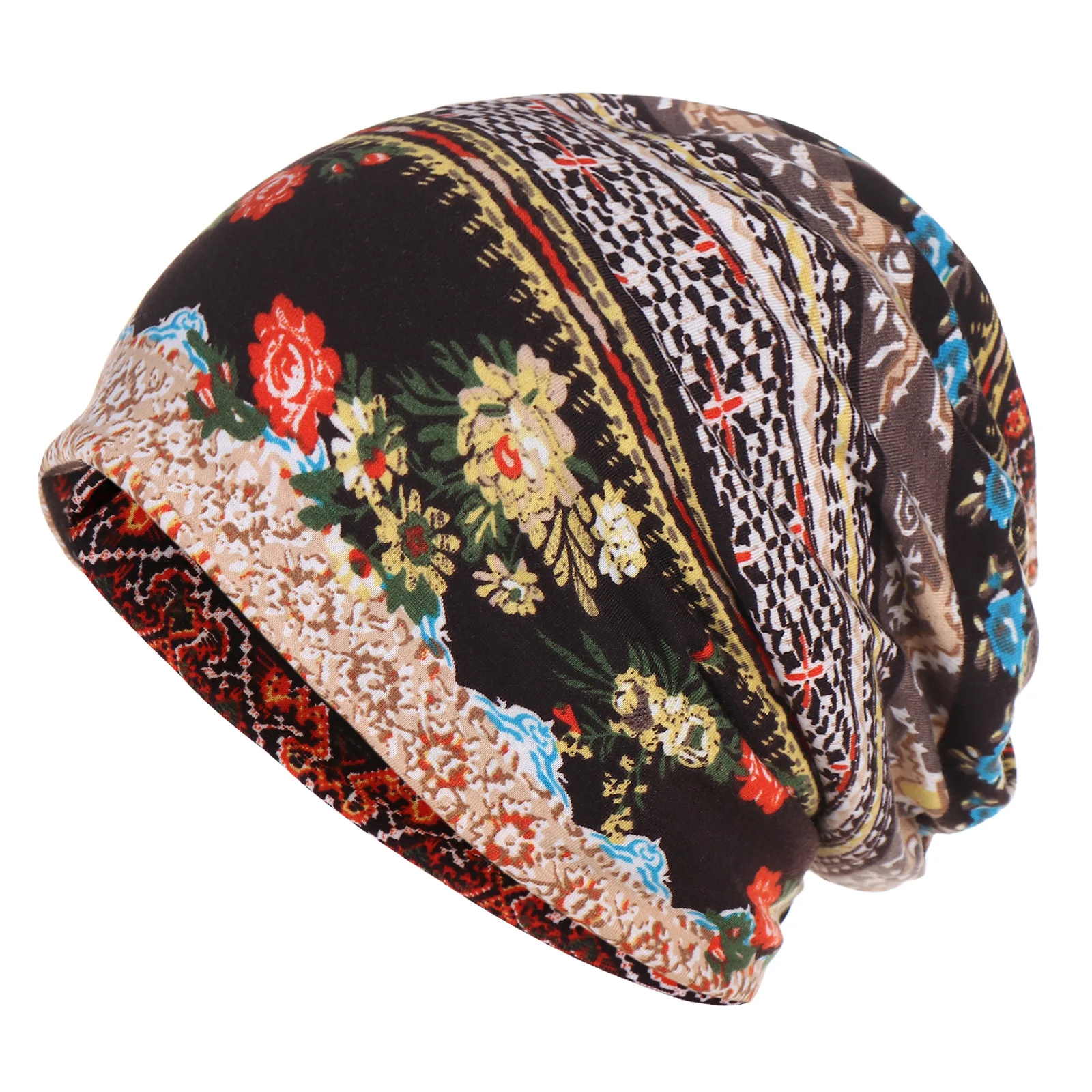 Boho stilius Moterys Beanie Cap Žiemos gėlių atspaudas Šilta skrybėlė Mada Minkštos terminės kaukolės Skrybėlė Moteriškas šalikas Variklio dangtis 2023