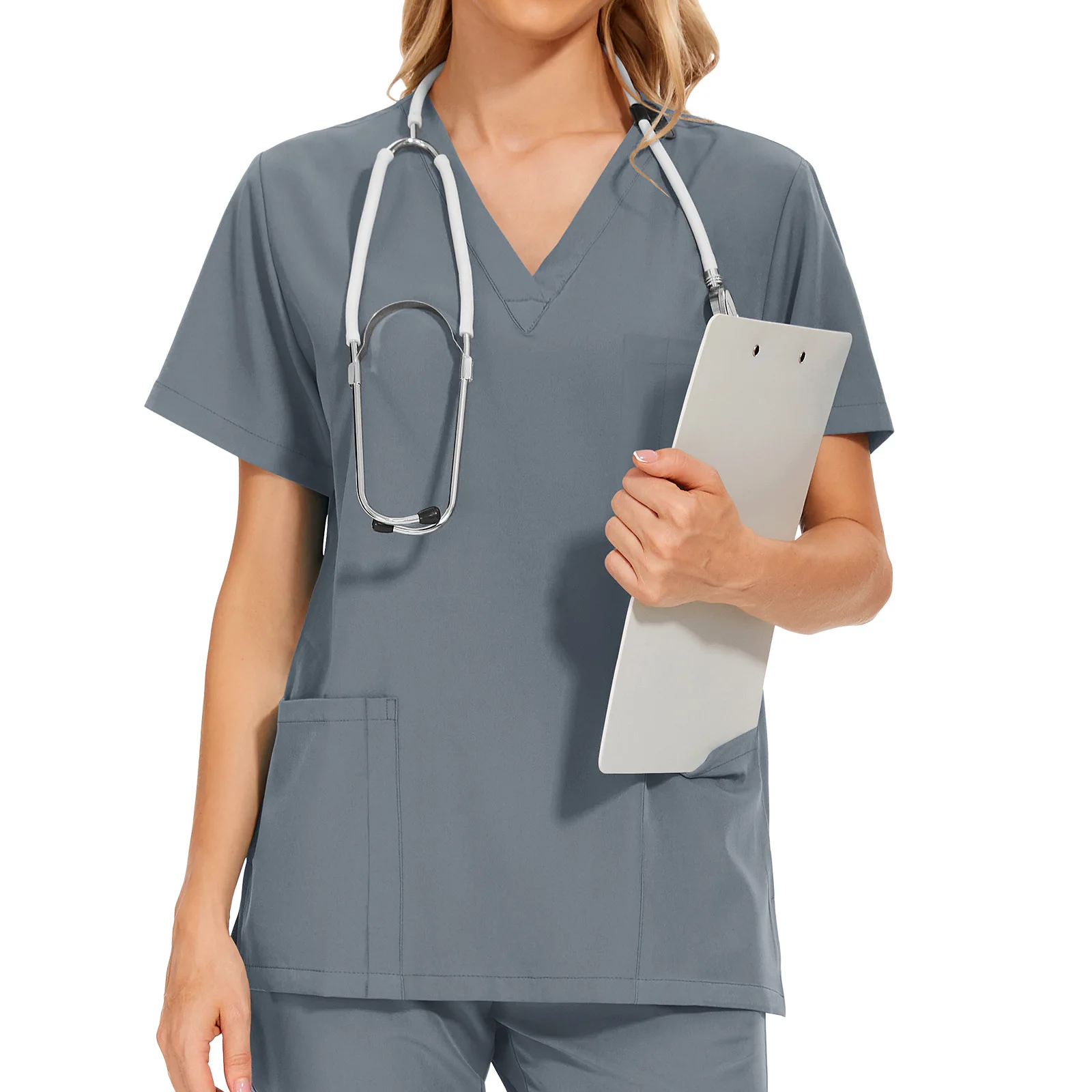 Darbo drabužiai Slaugančios moterys Šveičia elastines juostines kelnes Darbo uniforma Moterys Trumpomis rankovėmis Kaklo viršūnės Dantų ligoninės šveitikliai Kostiumai