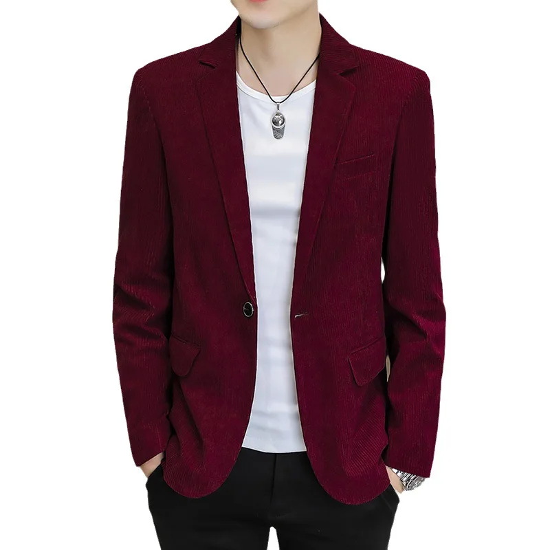 HOO 2023 Vyrų rudens naujo kostiumo švarkas Youth Corduroy Slim Fit Fashion Casual švarkas