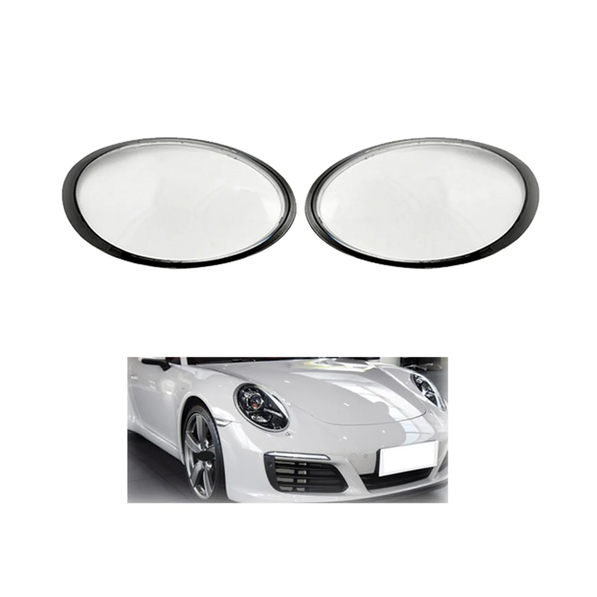 Kairysis priekinio žibinto dangtelis Skaidrus objektyvo stiklo atspalvio lempos korpusas Porsche 911 991 2012-2018 Automobilių dangteliai Juodas kraštas