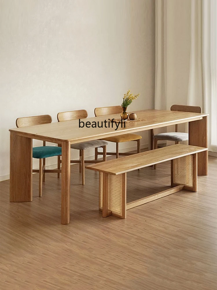 Medžio masyvo valgomojo stalas Modernus minimalistinis stačiakampis valgomojo stalas Raudonojo ąžuolo rašomasis stalas Nakvynės namai Viešbučio namų stalo ir kėdės derinys