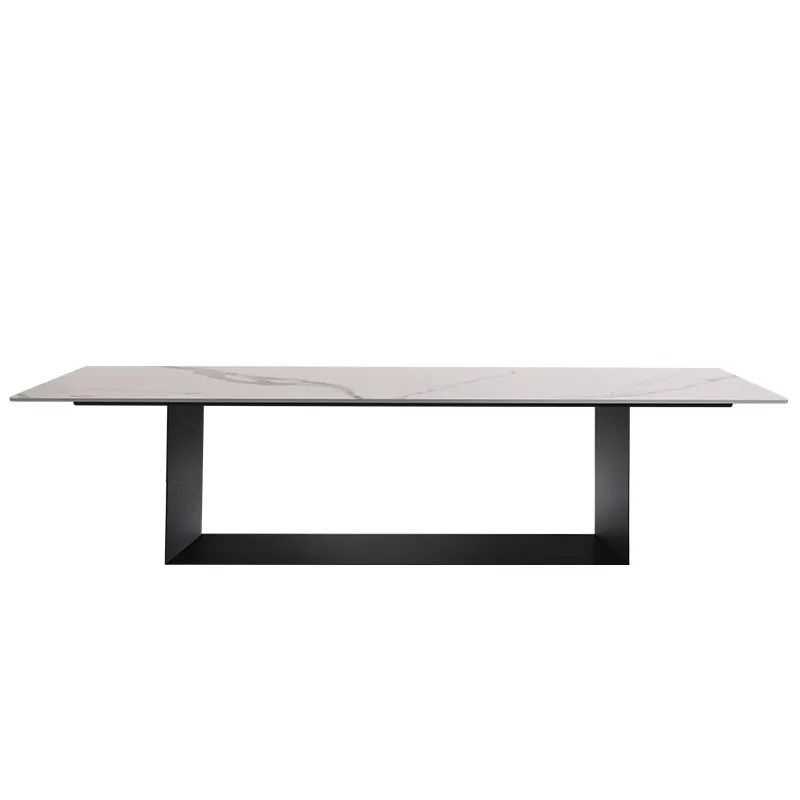 Minimalistinis dizaineris lengvas prabangus roko lentos valgomojo stalo ir kėdės derinys Šiaurietiškas stačiakampis modernus minimalistinis namų ūkis