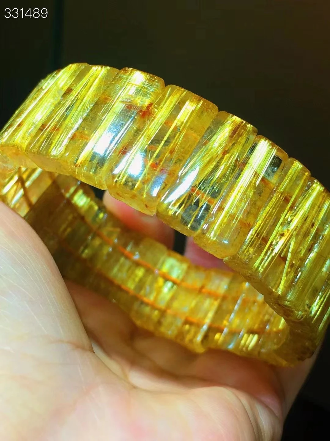 Natūralus auksas Rutiluotas kvarco apyrankė Bangle 20.5x8.3x6mm Turtinga katė Akis Moteris Vyrai Skaidrūs stačiakampiai karoliukai Turtingas akmuo AAAAAA
