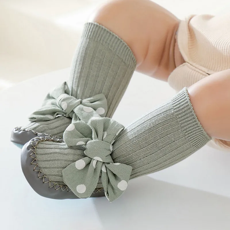 Naujagimis Mergaitė Kojinės Batai Mieli taškeliai Lankas Neslidžios šlepetės Minkštos lengvos grindų kojinės Kūdikių daiktai